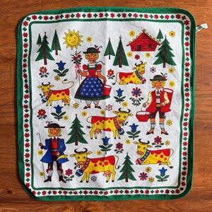 Vintage Scandinavian Austrian folk art dish towel
